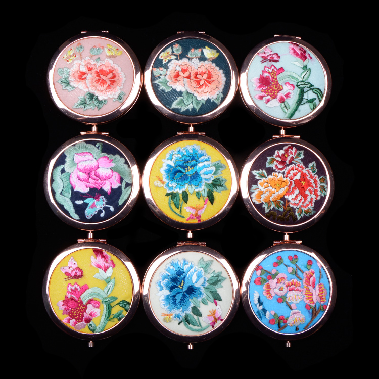 振安化妆随身镜精品出国送礼刺绣中国风古风摄影 手绣镜子