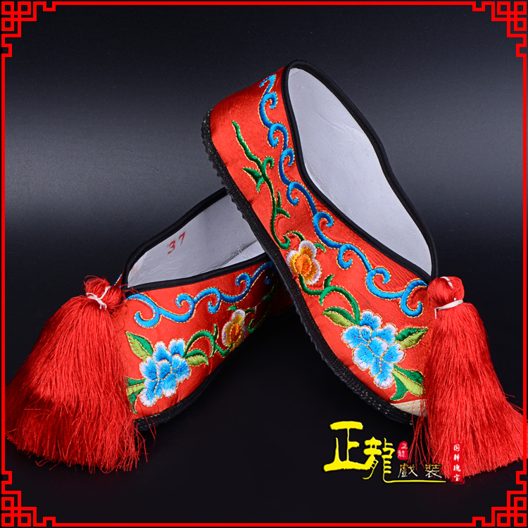 振安京剧越剧戏曲彩鞋花旦绣花 普平底彩鞋